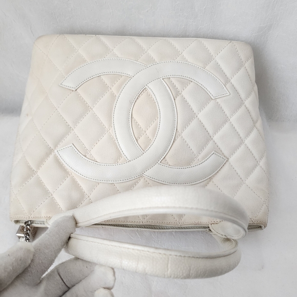 Auth Chanel CC Caviar Quilted Tassel Canvas Totes Bag - Picture 8 of 11